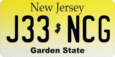 NJ license plate J33NCG