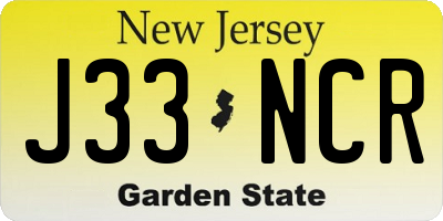 NJ license plate J33NCR