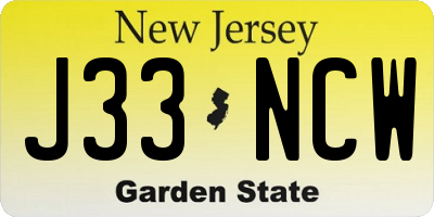 NJ license plate J33NCW