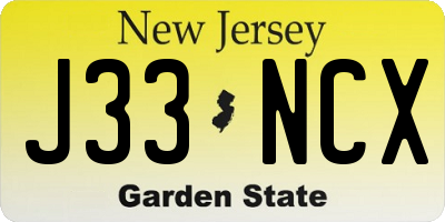 NJ license plate J33NCX
