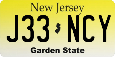 NJ license plate J33NCY