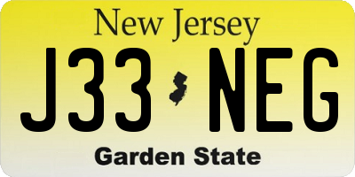 NJ license plate J33NEG