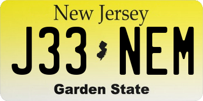 NJ license plate J33NEM