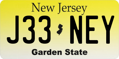 NJ license plate J33NEY