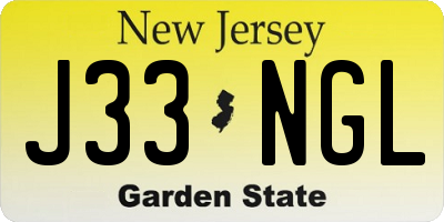 NJ license plate J33NGL
