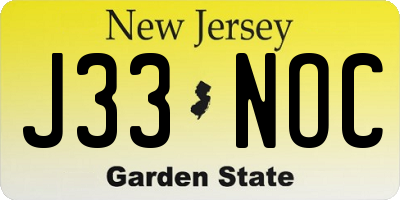 NJ license plate J33NOC
