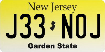 NJ license plate J33NOJ