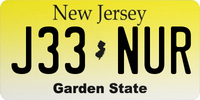 NJ license plate J33NUR