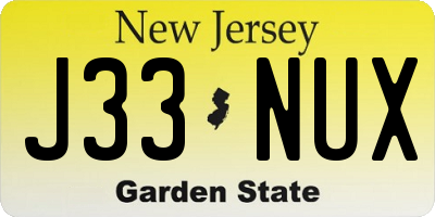 NJ license plate J33NUX