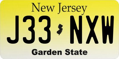 NJ license plate J33NXW