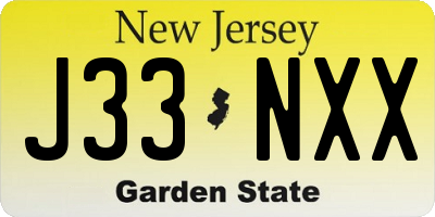 NJ license plate J33NXX