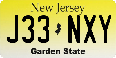 NJ license plate J33NXY