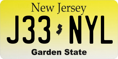NJ license plate J33NYL