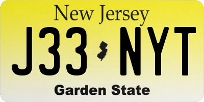NJ license plate J33NYT
