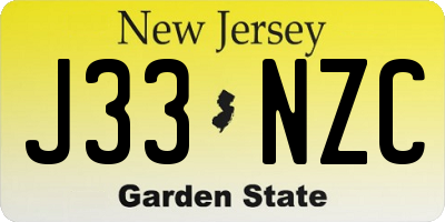 NJ license plate J33NZC