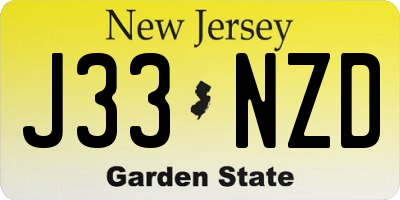 NJ license plate J33NZD