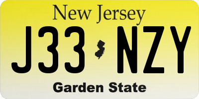 NJ license plate J33NZY