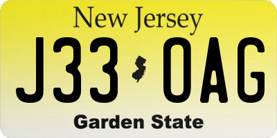 NJ license plate J33OAG