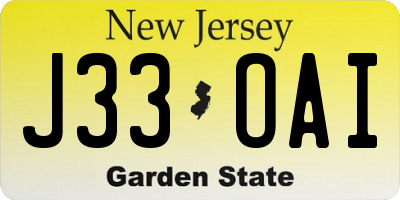 NJ license plate J33OAI