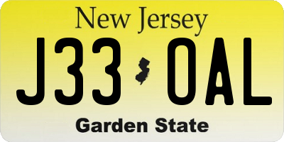 NJ license plate J33OAL