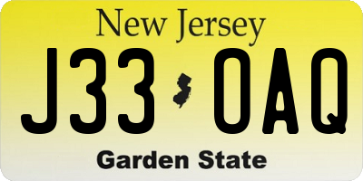 NJ license plate J33OAQ