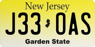 NJ license plate J33OAS