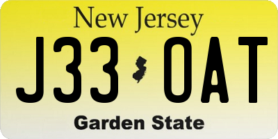 NJ license plate J33OAT