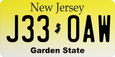 NJ license plate J33OAW