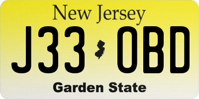 NJ license plate J33OBD