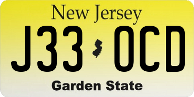 NJ license plate J33OCD