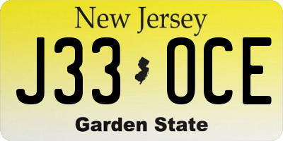 NJ license plate J33OCE