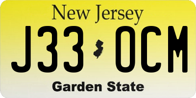 NJ license plate J33OCM