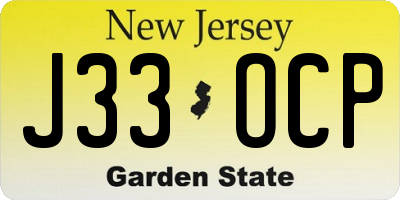 NJ license plate J33OCP