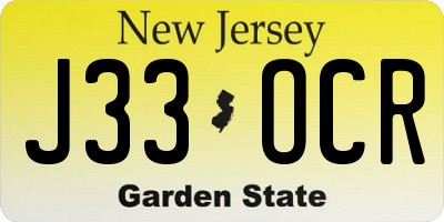 NJ license plate J33OCR
