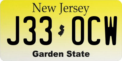 NJ license plate J33OCW