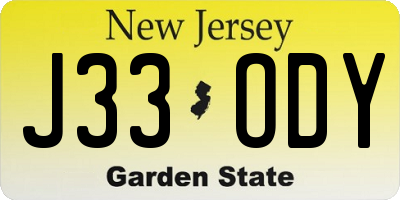 NJ license plate J33ODY