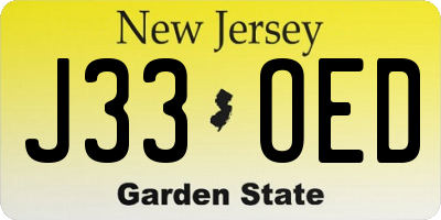 NJ license plate J33OED