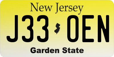 NJ license plate J33OEN