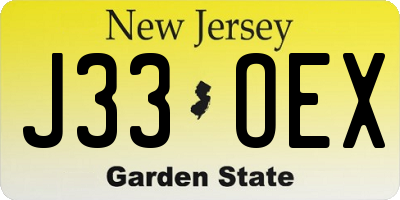 NJ license plate J33OEX