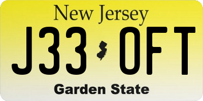 NJ license plate J33OFT