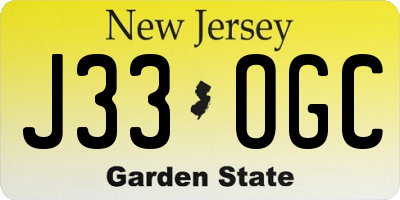 NJ license plate J33OGC