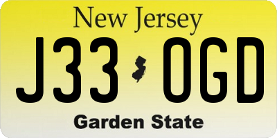 NJ license plate J33OGD
