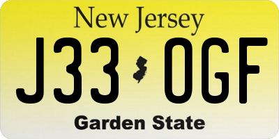 NJ license plate J33OGF