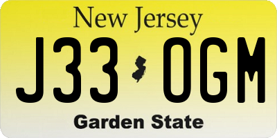 NJ license plate J33OGM