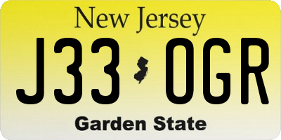 NJ license plate J33OGR
