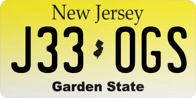 NJ license plate J33OGS