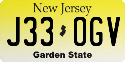 NJ license plate J33OGV