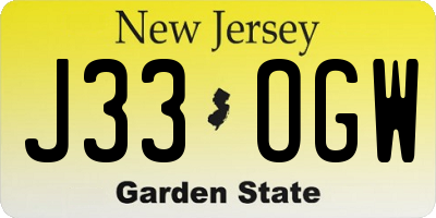 NJ license plate J33OGW