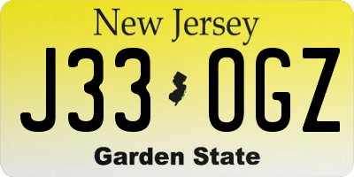 NJ license plate J33OGZ