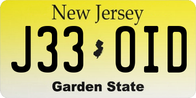 NJ license plate J33OID
